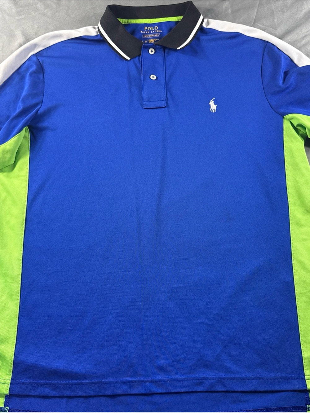 Polo Ralph Lauren Performance Blue Athletic Polo with Lime Panels